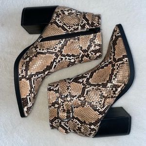 Snake print block heel booties